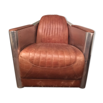 Fauteuil en aluminium et cuir style aviateur