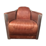 Armchair in aluminum and leather - style aviator