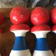 Old vintage wooden bowling game triclore plus two balls