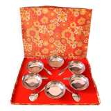 6 coupes à glace et cuillères en acier inoxydable, français, bol inox