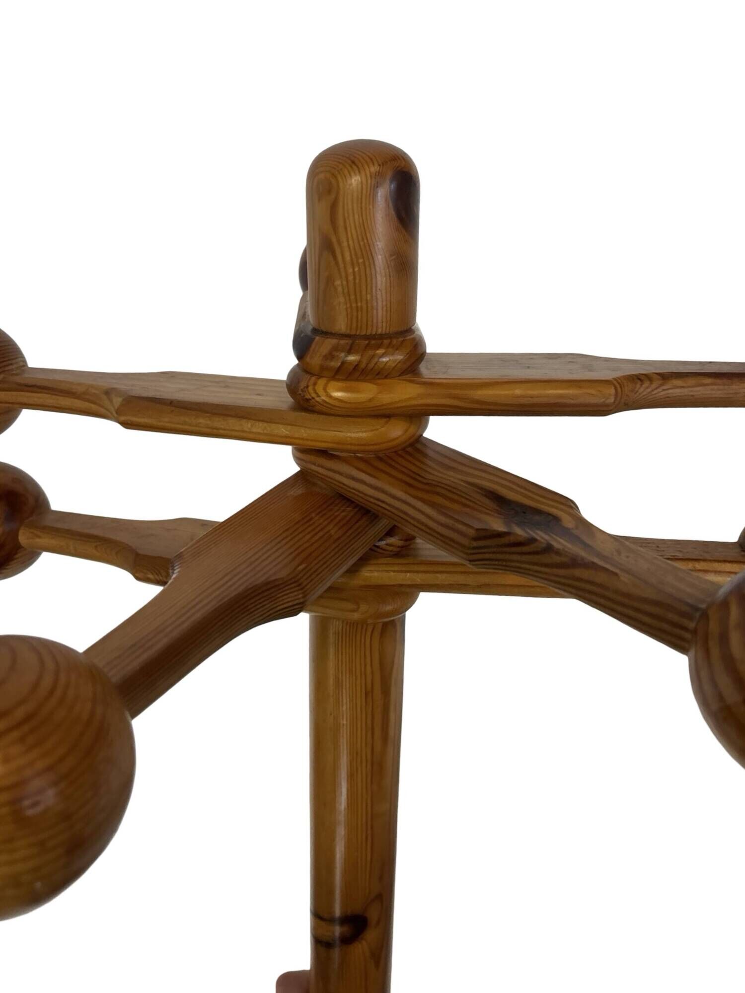 Vintage Pinewood Sputnik Freestanding Coat Rack, 1970s Design