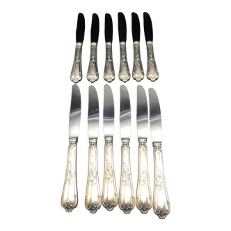 12 silver metal table knives model Rocaille