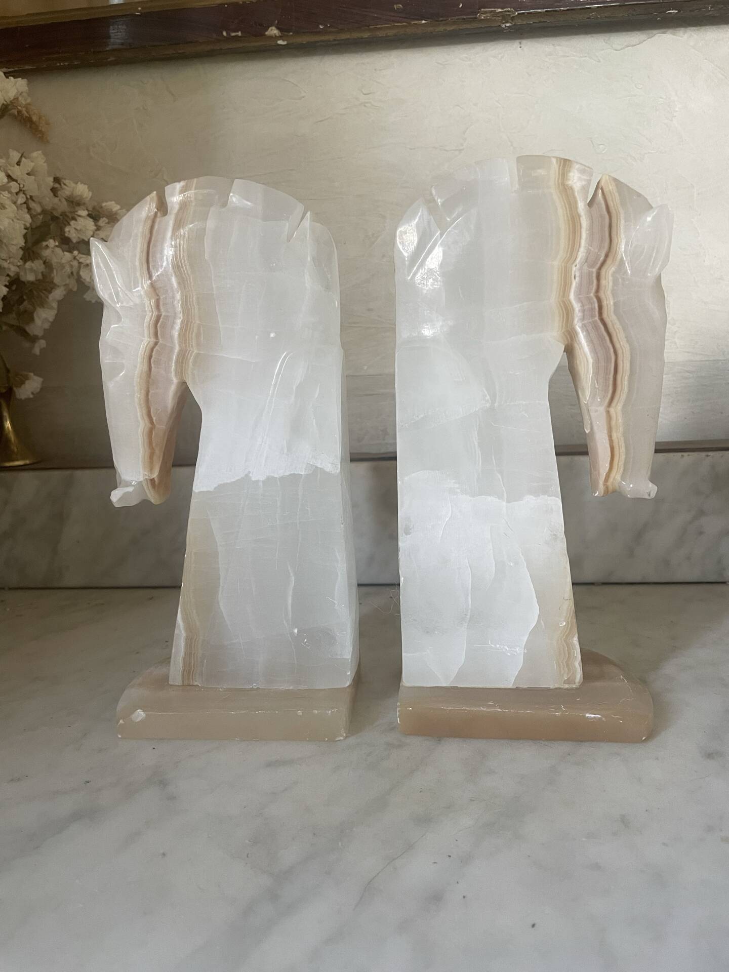 Pair of vintage onyx horse head bookends