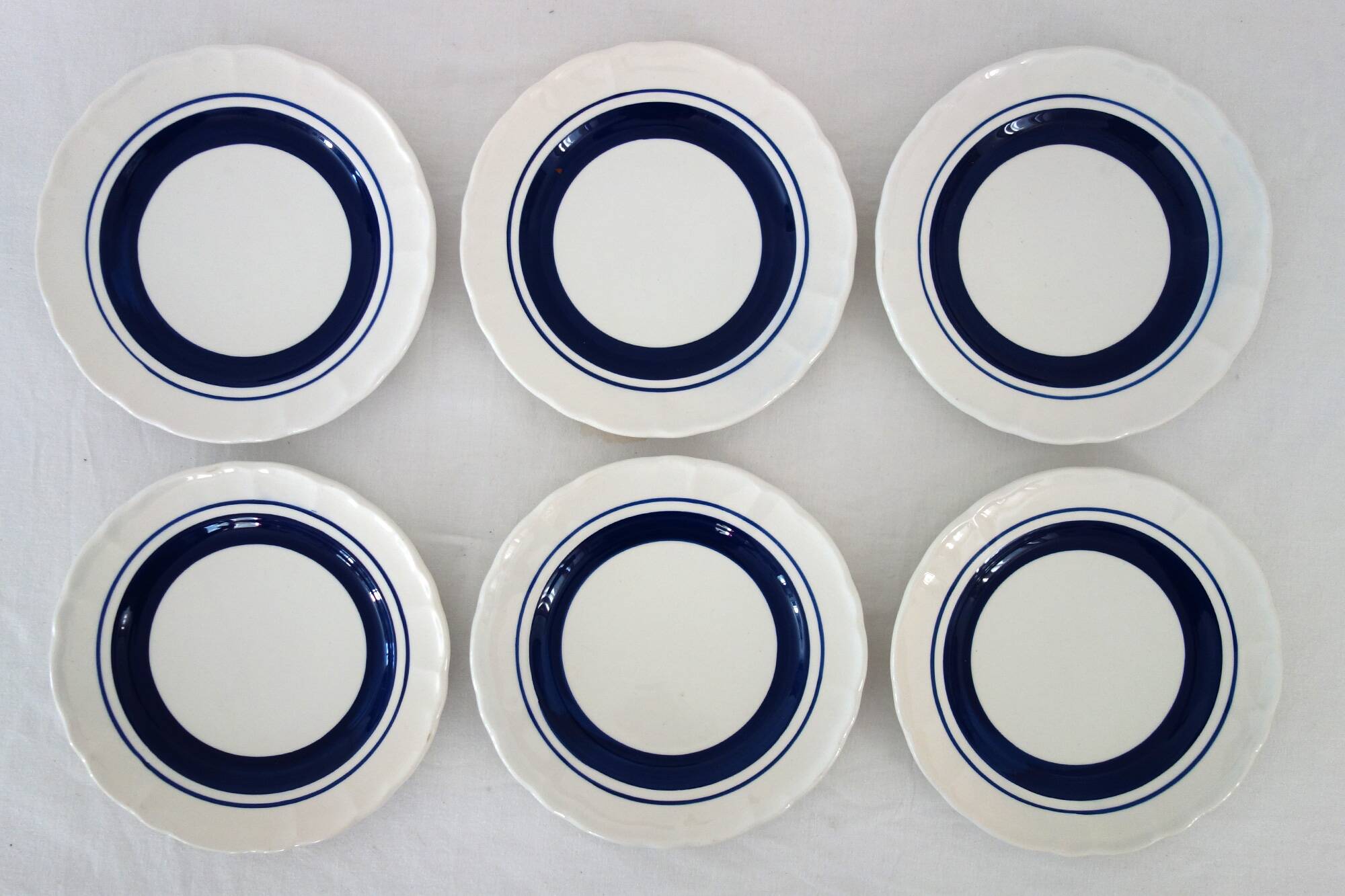 6 white and blue dessert plates, Italy