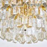 Large ceiling chandelier in gilded brass and glass Palazzo J.T. Kalmar, 1950s