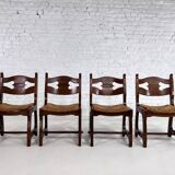 Set of 4 1950s farmhouse and country style chairs in oak with p seat
