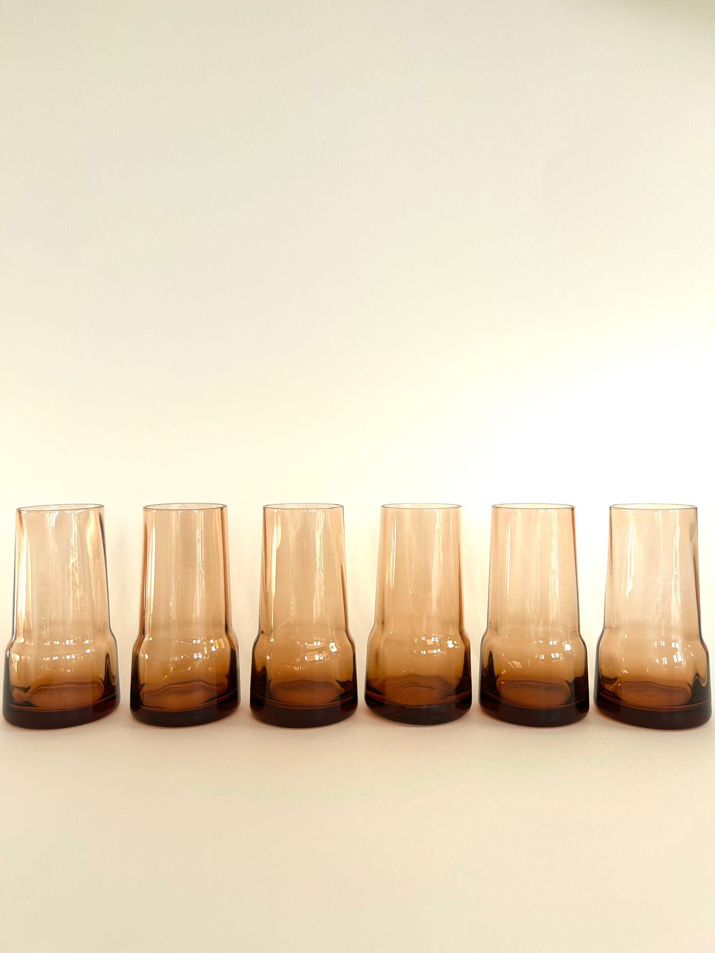 Set of 6 amber glasses from the 70s.