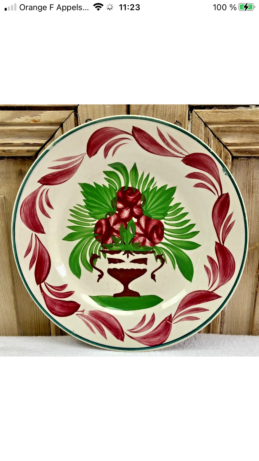 7 dessert plates XIX Sarreguemines stencil decoration