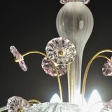 vintage Venetian chandelier, pink flower Murano glass, 1970s
