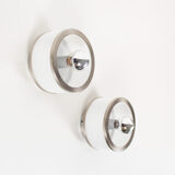 Pair of vintage 1980’s opaline glass and brushed chrome wall lights
