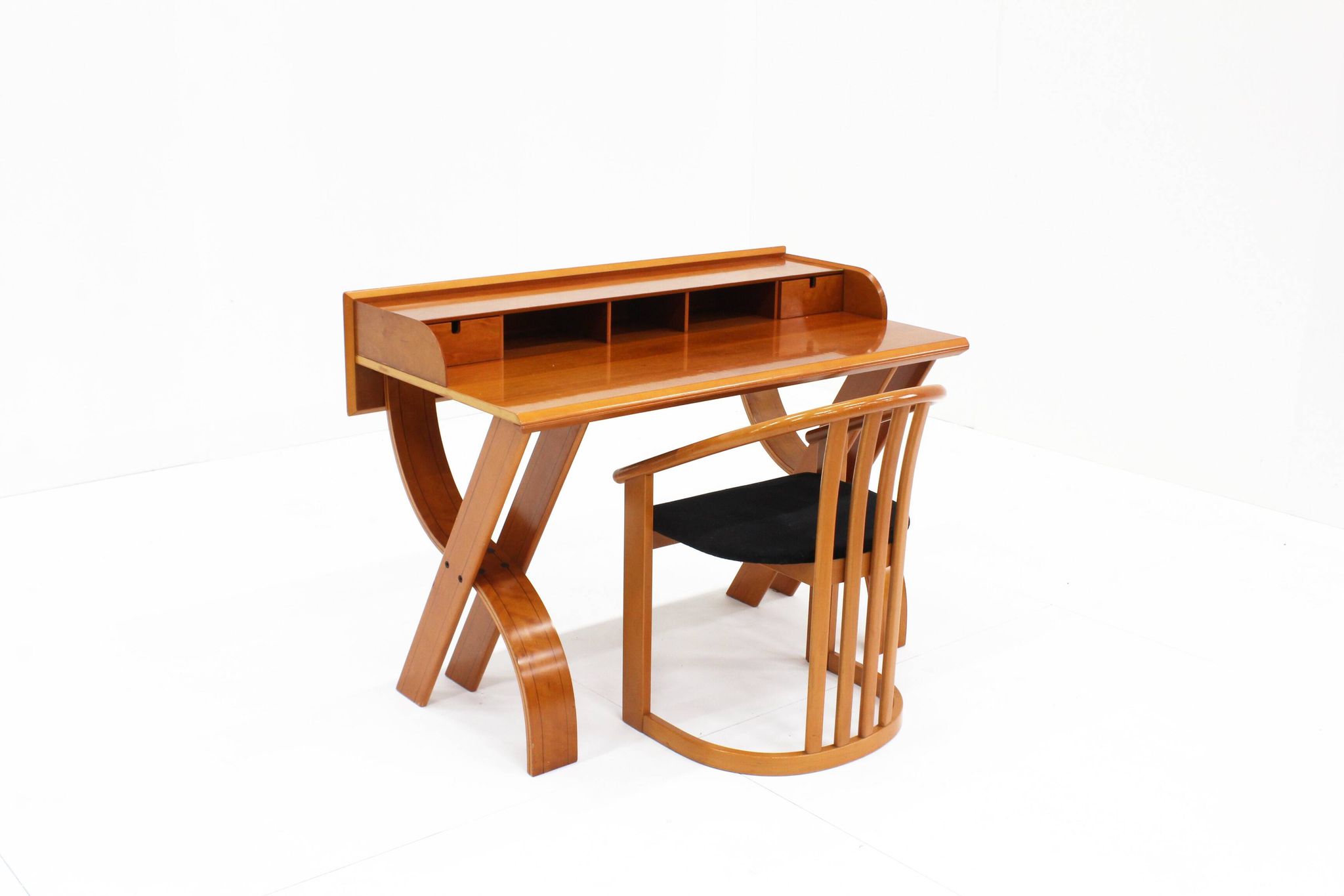 Vintage Italian wooden desk and chair 1970s