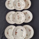 Lot de 9 assiettes anciennes en porcelaine de Sarreguemines, XIXe siècle, s
