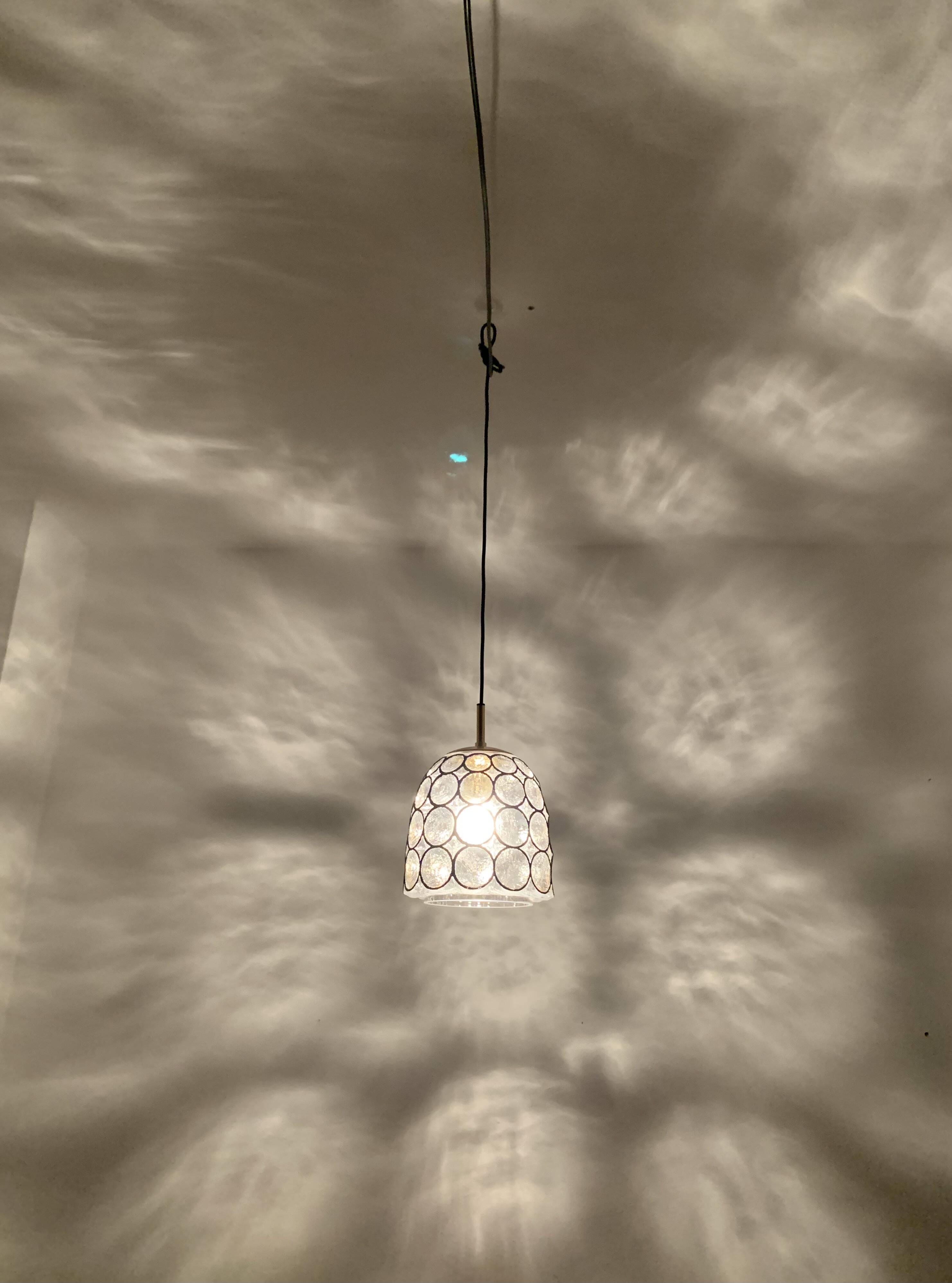 Iron ring design glass pendant lamp by Glashütte Limburg