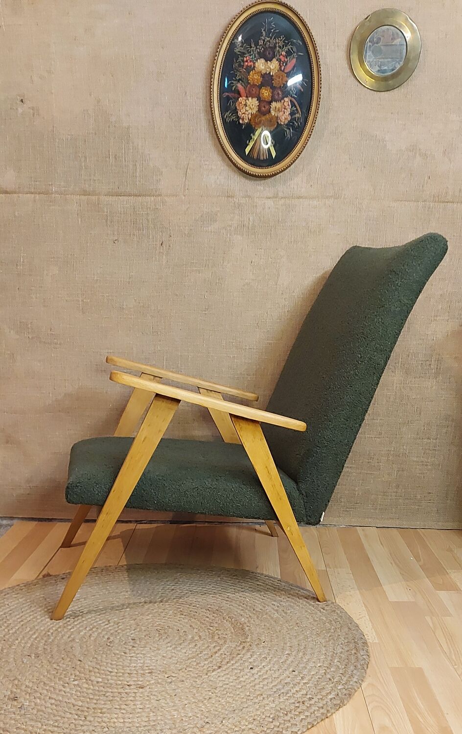 Scandinavian armchair with compass legs