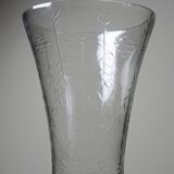 Very large engraved blown glass vase vintage 2000s antique style.