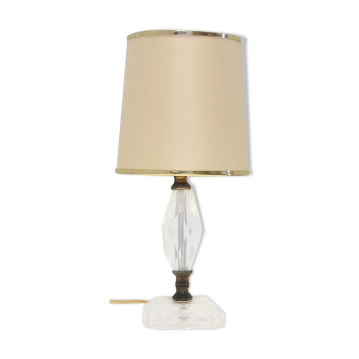 Vintage geometric glass lamp with beige and gold lampshade