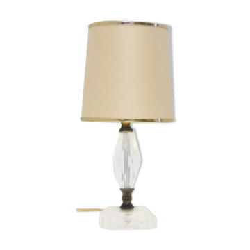 Vintage geometric glass lamp with beige and gold lampshade