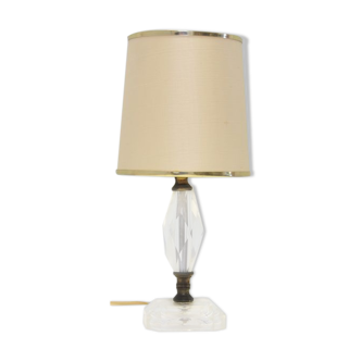 Lampe en verre géométrique vintage avec abat-jour beige et or