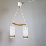 Mid-Century Teak and Opaline Glass Pendant Lamp, 1960s