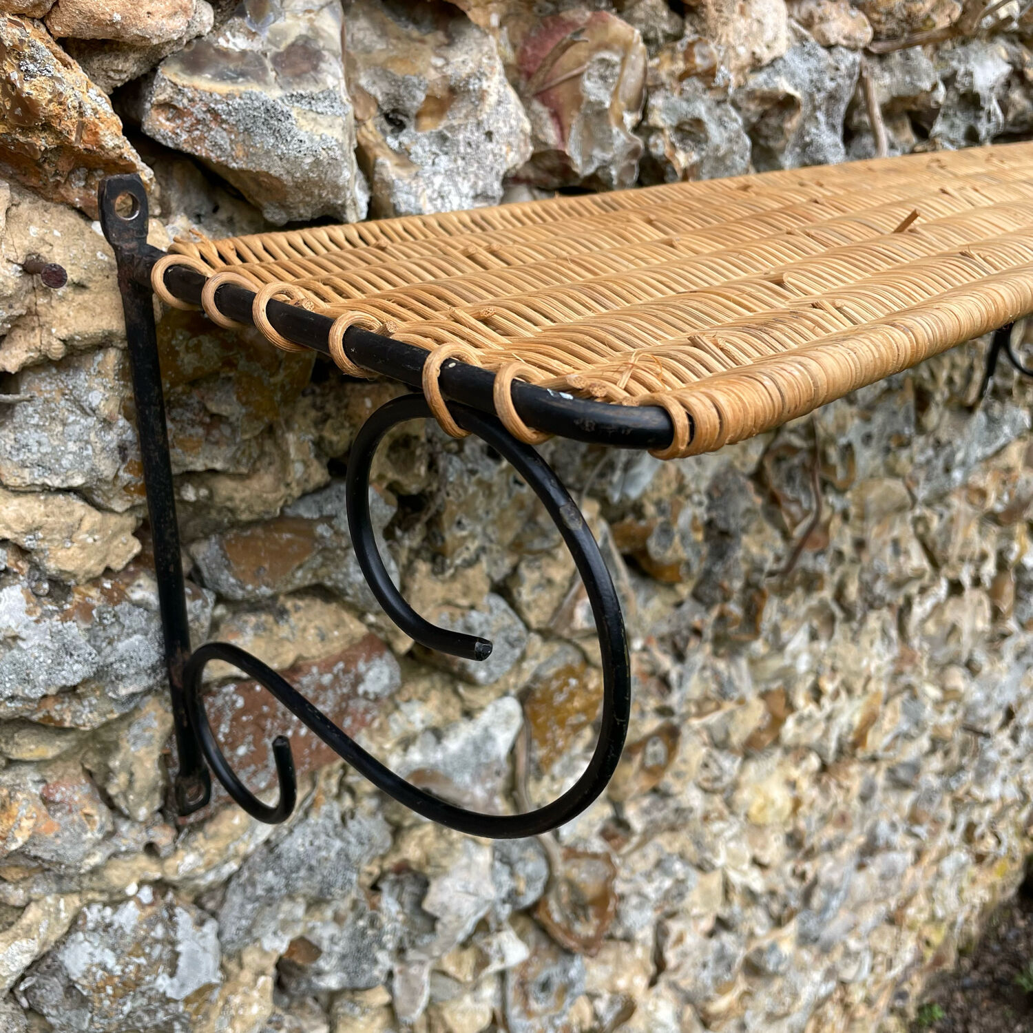 Vintage wicker wall shelf 1960