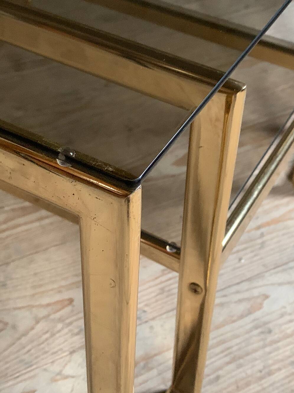 Vintage gold metal and smoked glass coffee table
