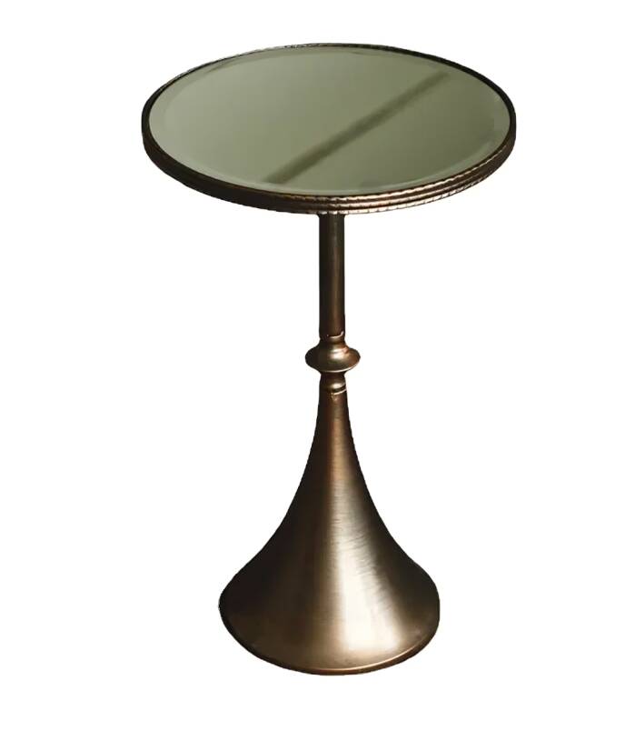 Light Luxury Round Mirror Glass Coffee Table, Retro Side Table for Living Room