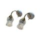 Pair of wall sconces in brass with transparent tulip glass shade.