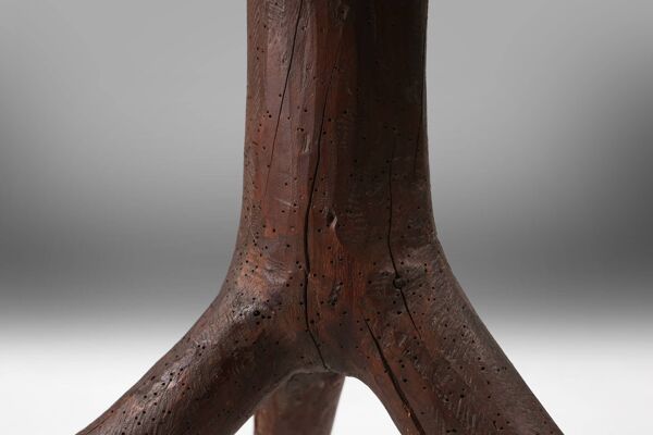 Tabouret rustique en bois du milieu du siècle avec pieds en branche d'arbre, France, 1850