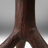 Rustic mid-century wooden stool with legs made of a tree branch, France, 1850