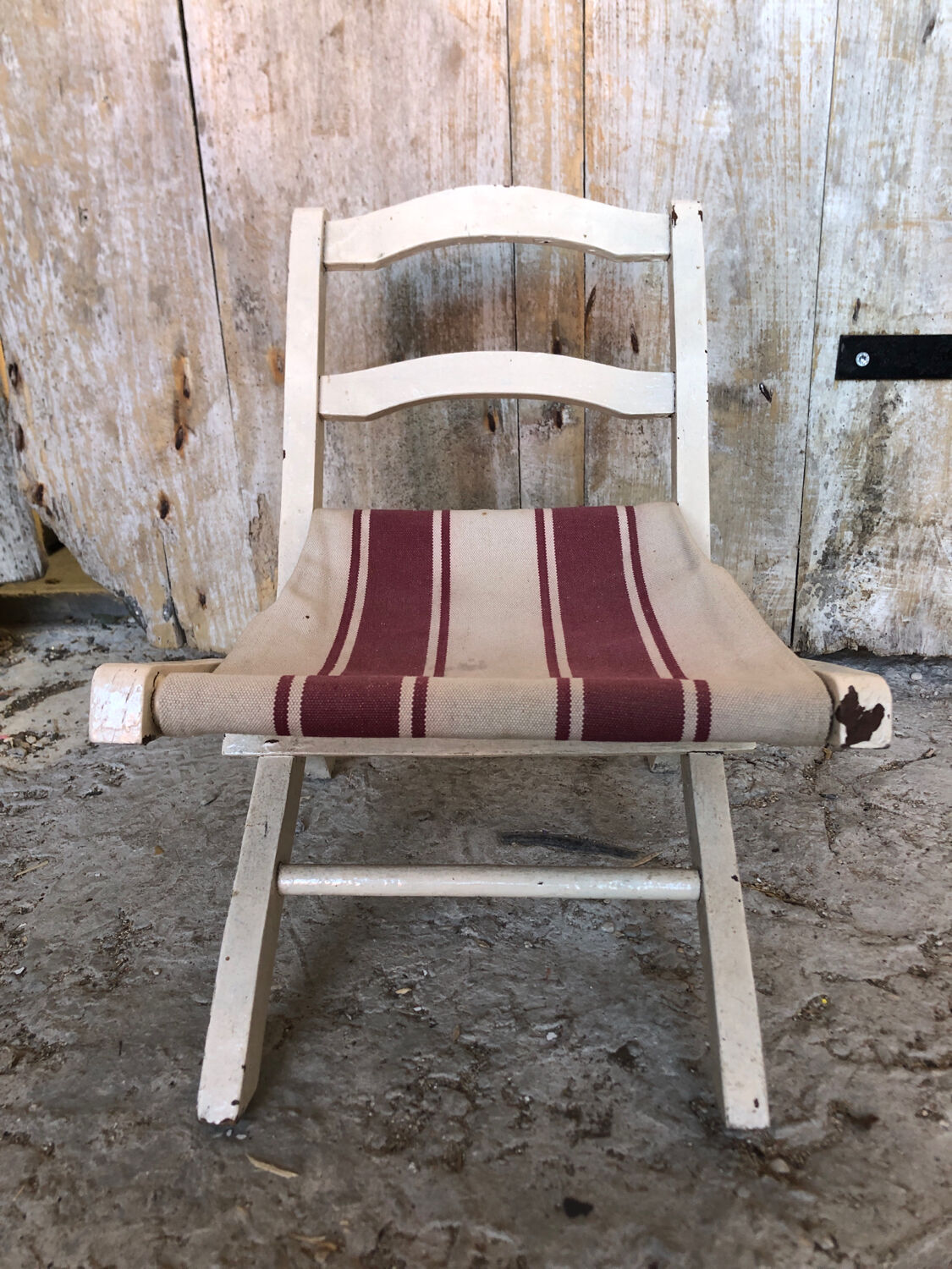 Chaise pliante enfant bebe bois et assise tissu vintage