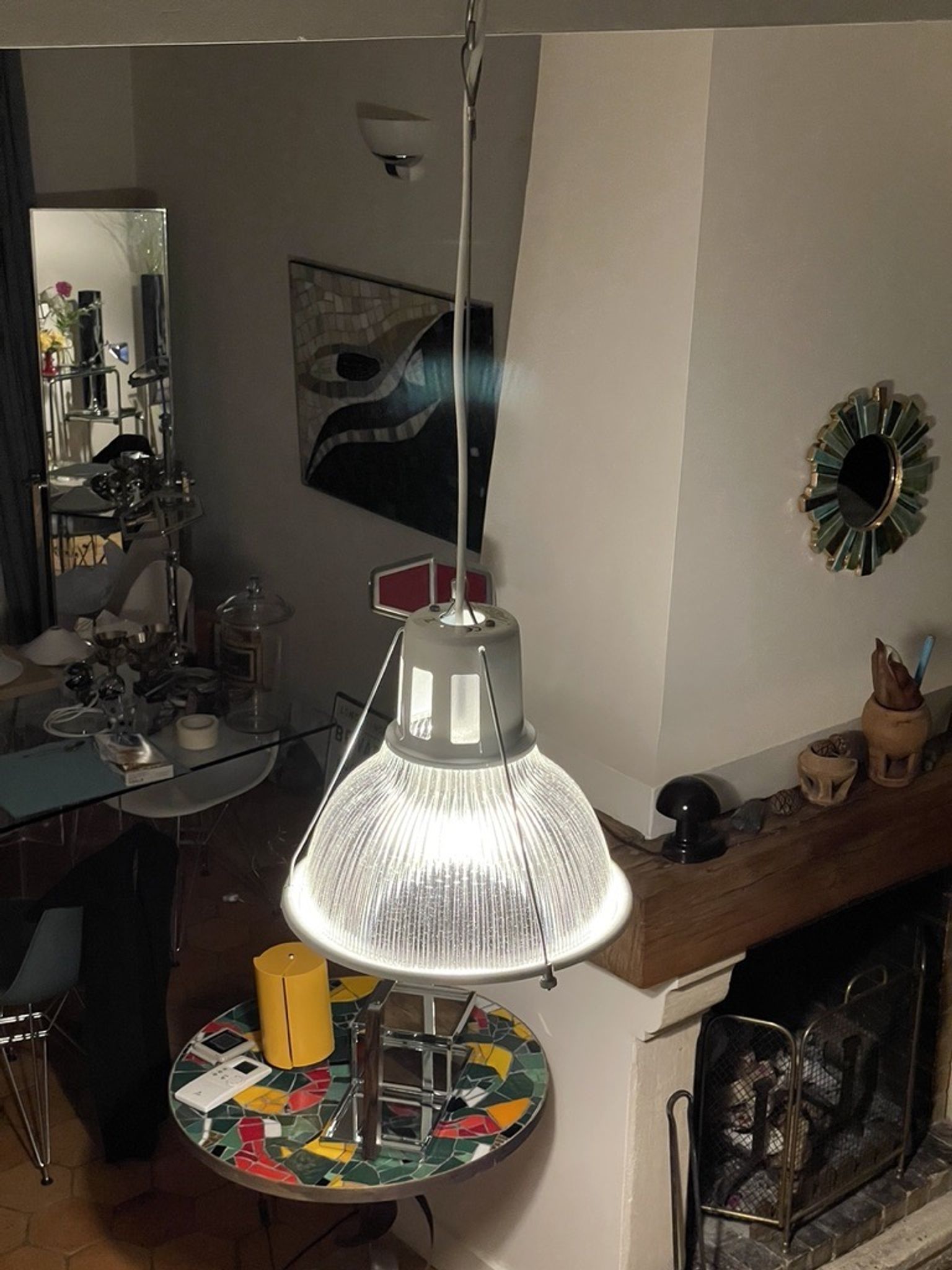 Holophane prismatic glass pendant light