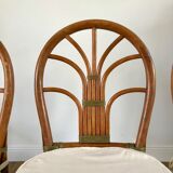 Set of 3 rattan / bamboo chairs with cushions years 1960-1970