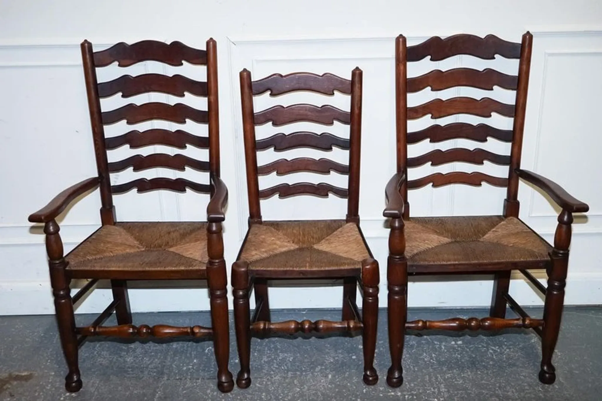 Antique Rush Seat Dining Chairs, England, 1910s, Set of 6