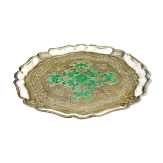 Florentine tray in resin painted with the hand of circular shape