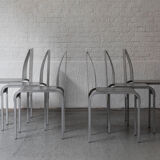 Set of 6 dining chairs in bent aluminum, 1980’s