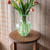Blown glass vase with green pattern