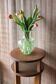 Blown glass vase with green pattern