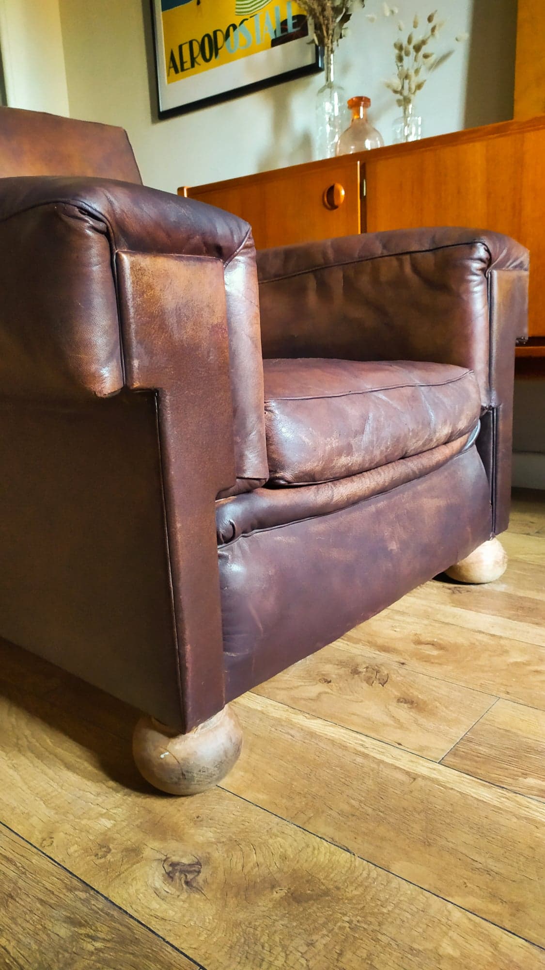Leather and jacquard club chair