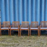 Stackable chair-armchair in solid teak with cushion by Vlaemynck