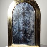Large vintage Moroccan artisan wall mirror from the 50s-70s, made of solid brass, arch-shaped.