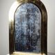 Large vintage Moroccan artisan wall mirror from the 50s-70s, made of solid brass, arch-shaped.