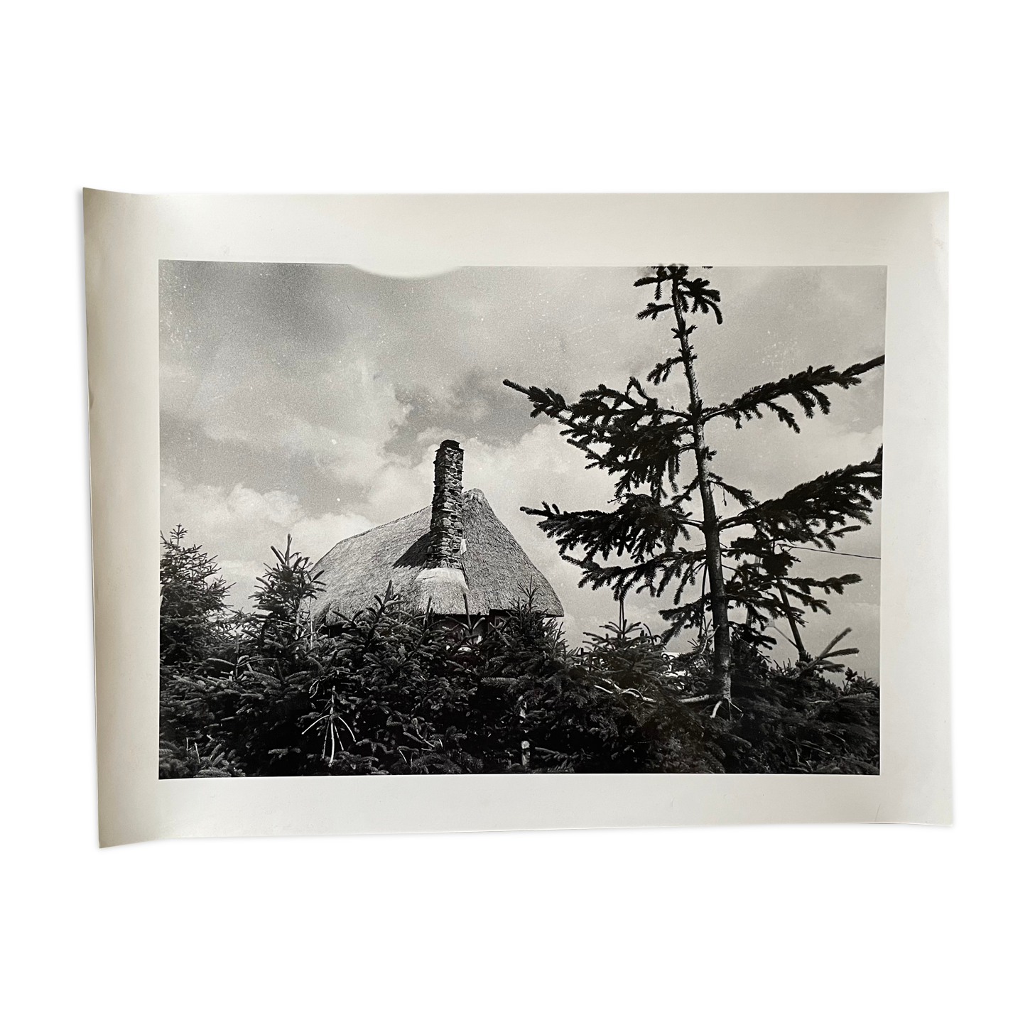 Photograph black and white silver print cira 1970 thatched cottage campaign