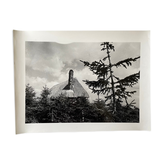 Photograph black and white silver print cira 1970 thatched cottage campaign