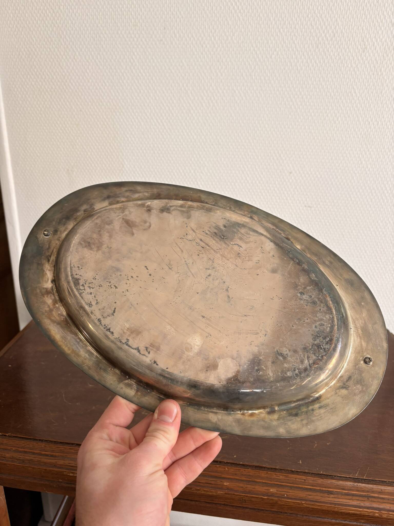 Ancien Plat Plateau Service Métal Argenté Canard Oie Cygne
