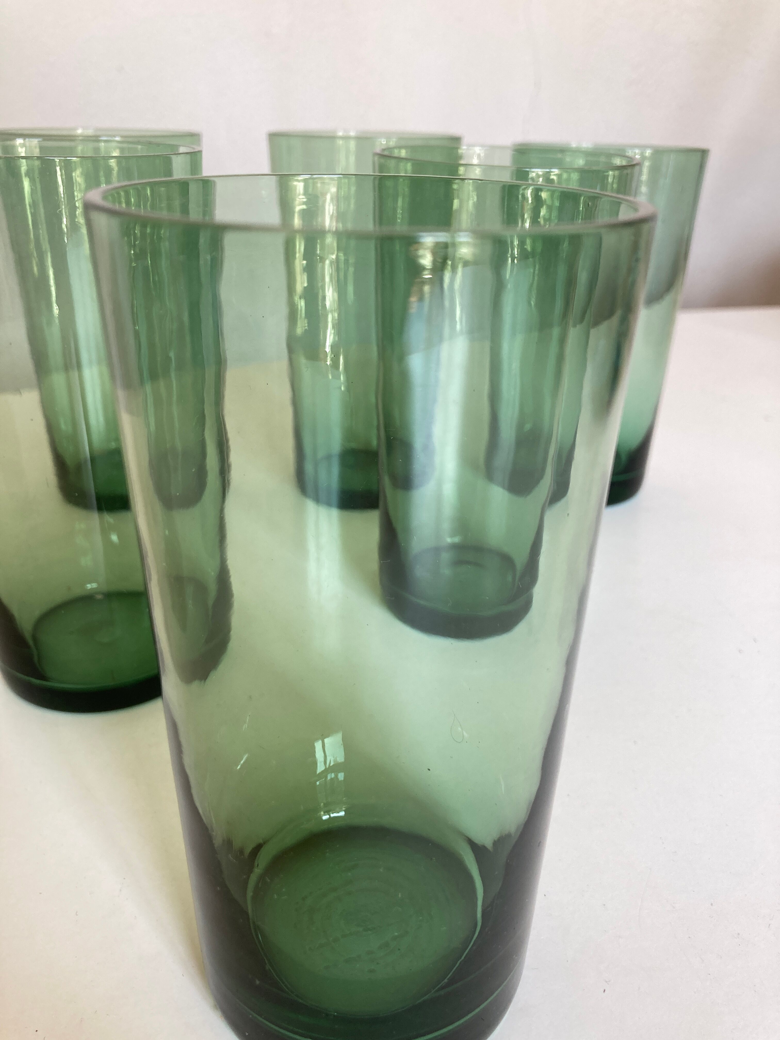 Set 6 glasses green cups blown 1960