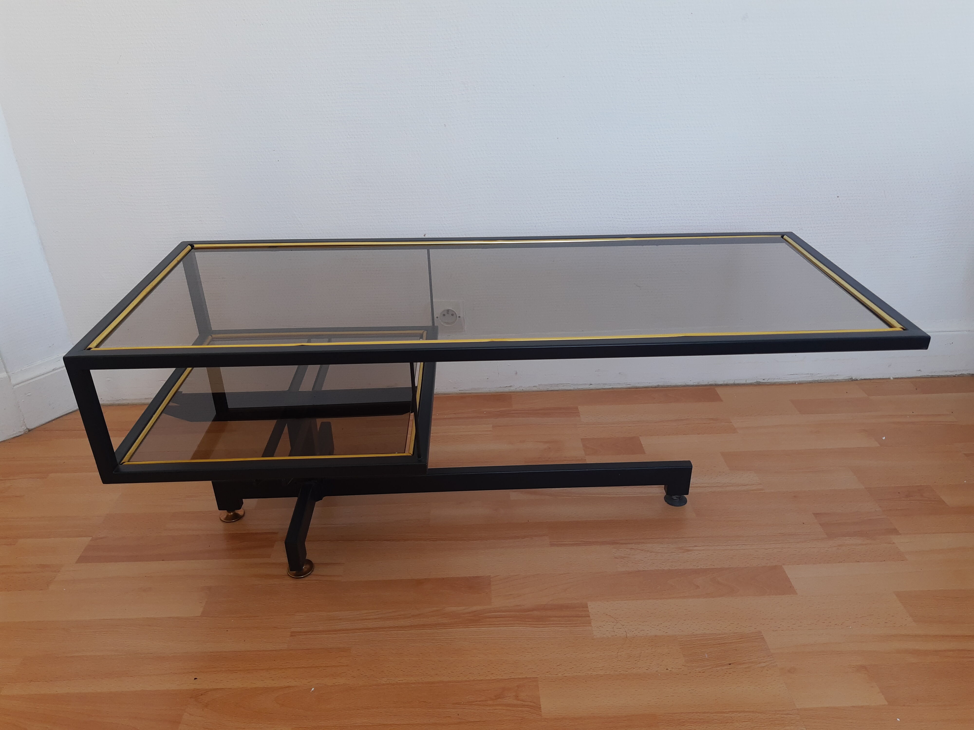 Vintage industrial coffee table metal and glass