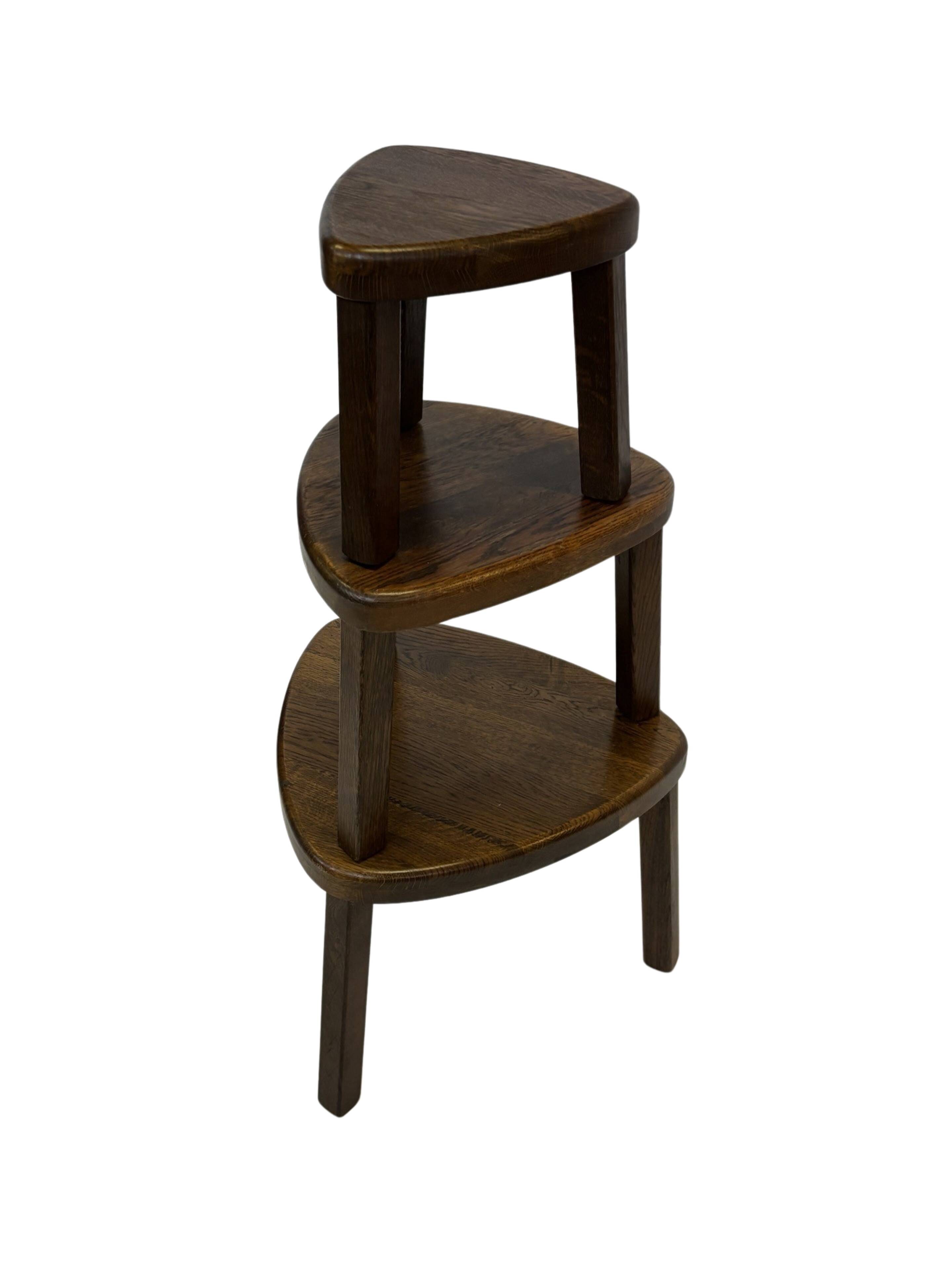 Set of 3 brutalist oak oval side or nesting tables 1970s