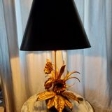 Large lamp, bouquet of vintage anemone flowers, gold metal, Hans Kogl