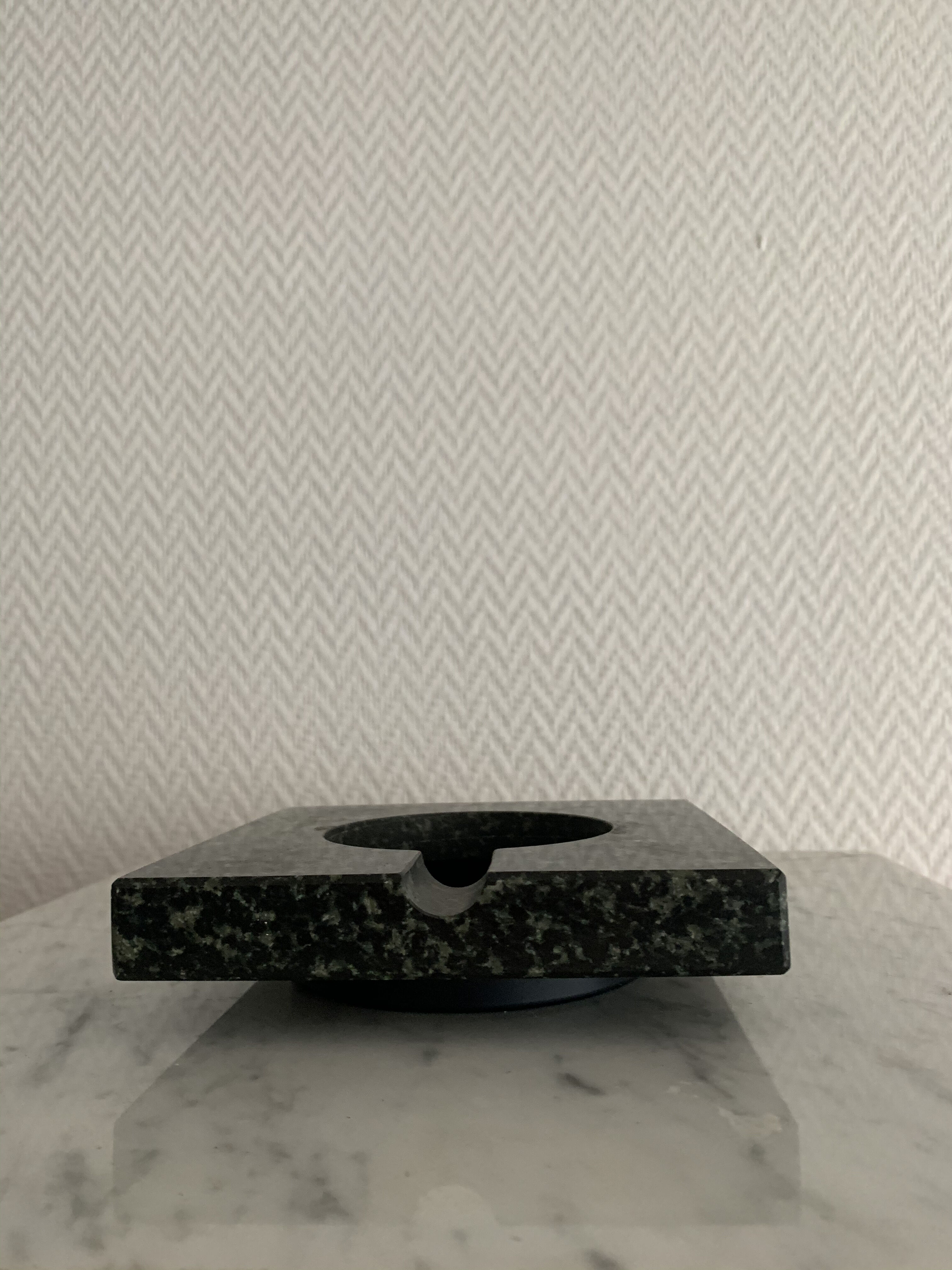 Black black square marble ashtray speckled green