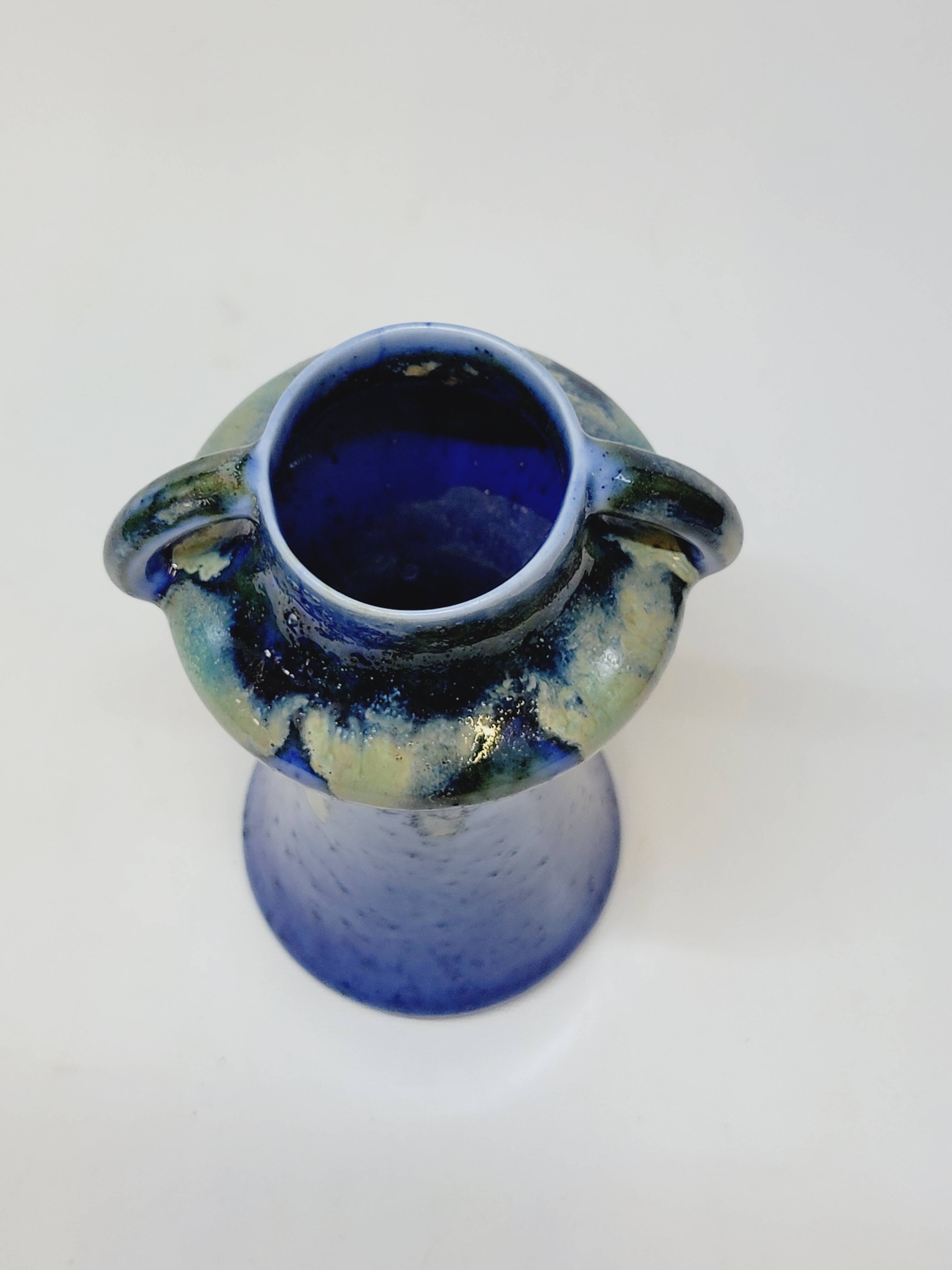 Antique Art Deco Blue Flemmé Stoneware Vase